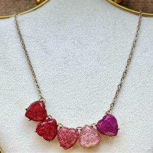 Betsey Johnson Glitter Heart Necklace – Pink & Red Ombre Hearts